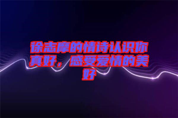 徐志摩的情詩認識你真好，感受愛情的美好