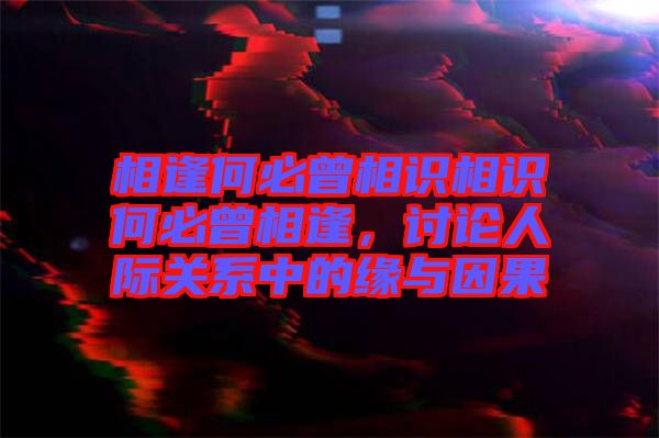 相逢何必曾相識相識何必曾相逢，討論人際關(guān)系中的緣與因果