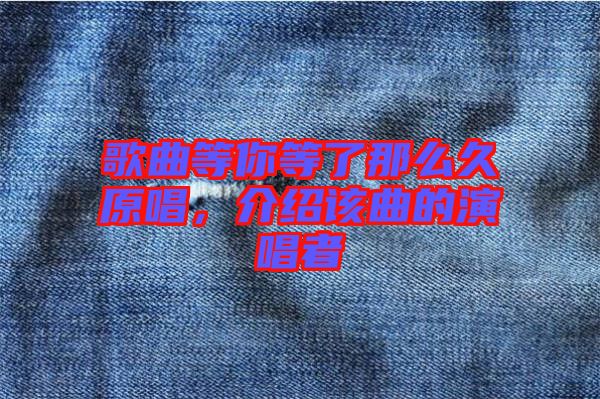 歌曲等你等了那么久原唱，介紹該曲的演唱者