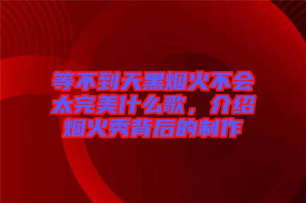 等不到天黑煙火不會太完美什么歌，介紹煙火秀背后的制作