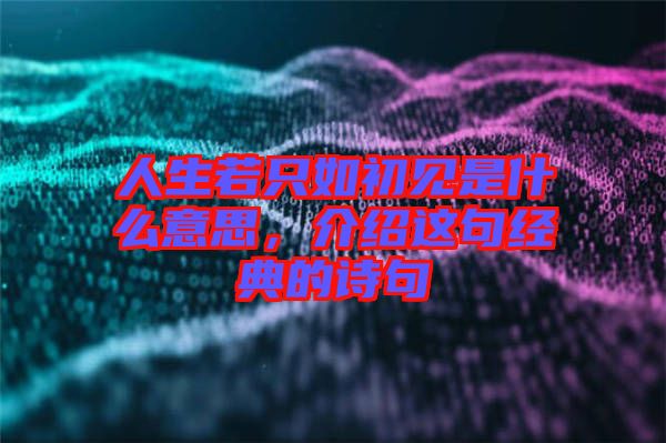 人生若只如初見(jiàn)是什么意思，介紹這句經(jīng)典的詩(shī)句