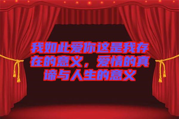 我如此愛你這是我存在的意義，愛情的真諦與人生的意義