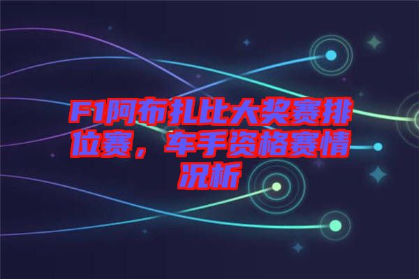 F1阿布扎比大獎賽排位賽，車手資格賽情況析