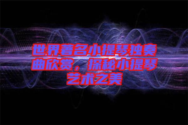 世界著名小提琴獨奏曲欣賞，探秘小提琴藝術(shù)之美