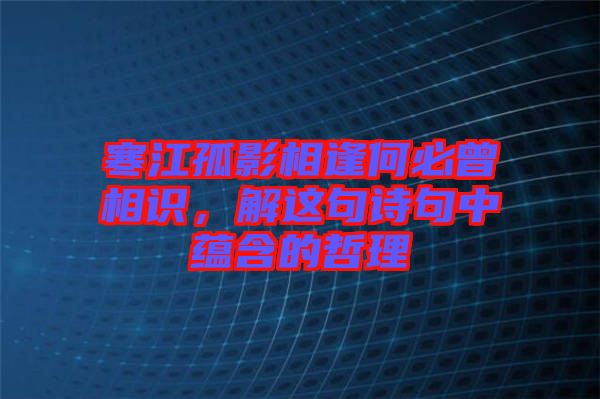 寒江孤影相逢何必曾相識(shí)，解這句詩句中蘊(yùn)含的哲理