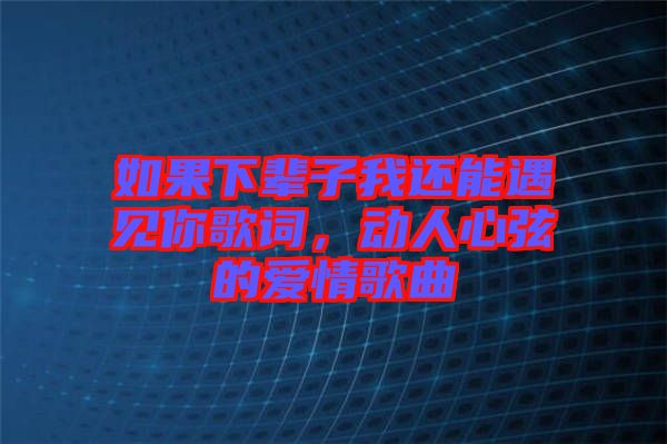 如果下輩子我還能遇見你歌詞，動人心弦的愛情歌曲