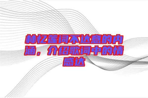 林憶蓮詞不達(dá)意的內(nèi)涵，介紹歌詞中的情感達(dá)