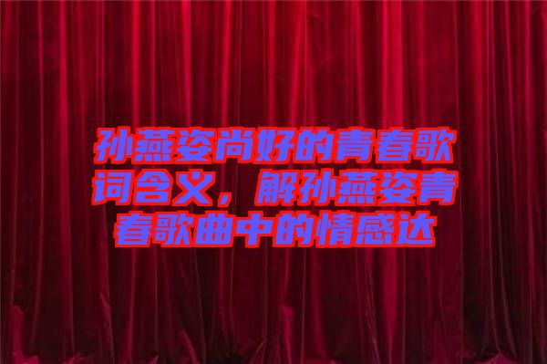 孫燕姿尚好的青春歌詞含義，解孫燕姿青春歌曲中的情感達(dá)