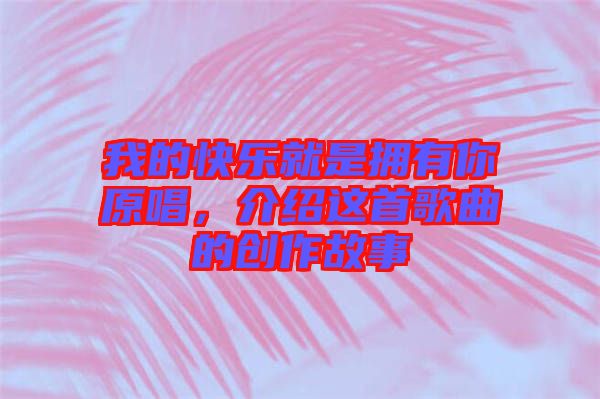 我的快樂就是擁有你原唱，介紹這首歌曲的創(chuàng)作故事