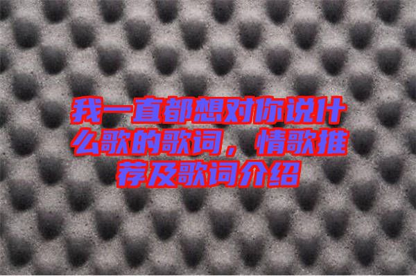 我一直都想對你說什么歌的歌詞，情歌推薦及歌詞介紹
