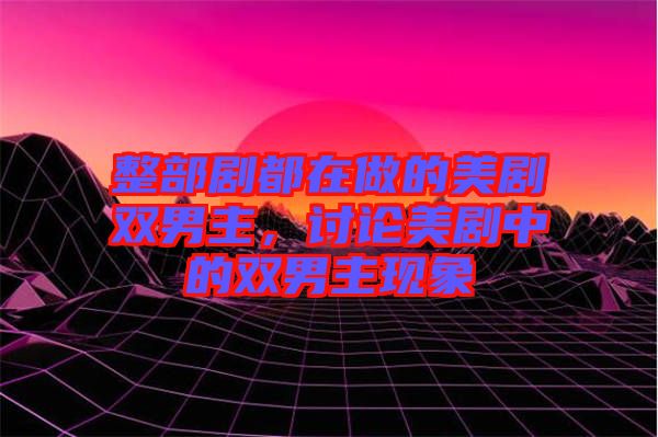 整部劇都在做的美劇雙男主，討論美劇中的雙男主現(xiàn)象