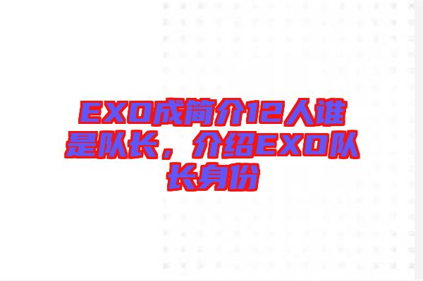 EXO成簡介12人誰是隊長，介紹EXO隊長身份