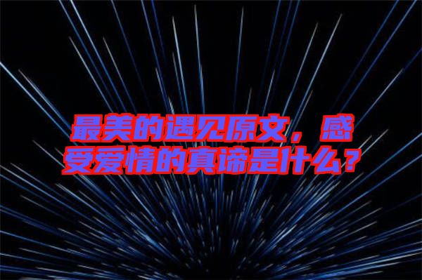 最美的遇見原文，感受愛情的真諦是什么？