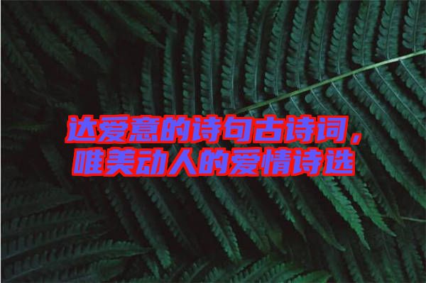 達愛意的詩句古詩詞，唯美動人的愛情詩選