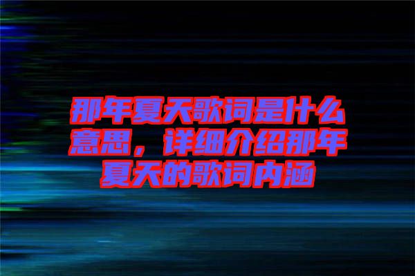 那年夏天歌詞是什么意思，詳細(xì)介紹那年夏天的歌詞內(nèi)涵