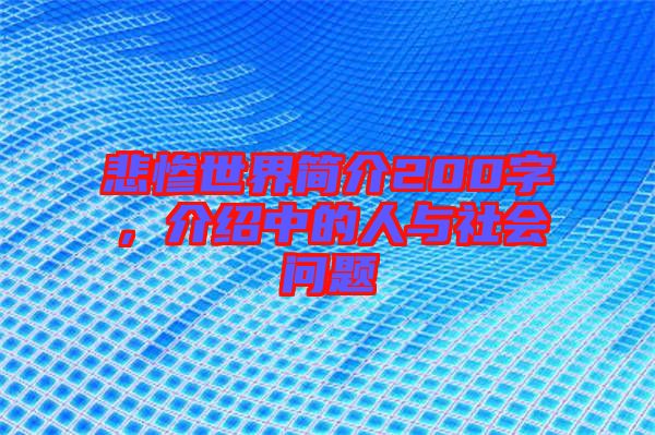 悲慘世界簡(jiǎn)介200字，介紹中的人與社會(huì)問題