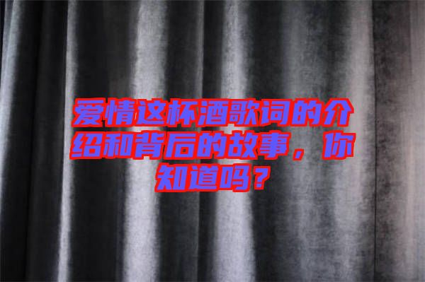 愛情這杯酒歌詞的介紹和背后的故事，你知道嗎？
