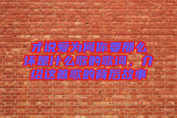 才說愛為何你要那么壞是什么歌的歌詞，介紹這首歌的背后故事