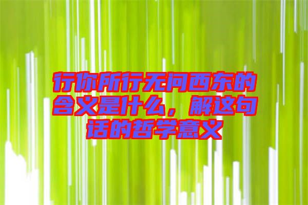 行你所行無問西東的含義是什么，解這句話的哲學(xué)意義