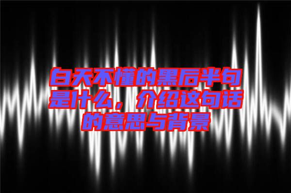 白天不懂的黑后半句是什么，介紹這句話(huà)的意思與背景