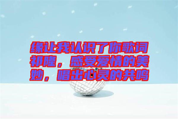 緣讓我認(rèn)識(shí)了你歌詞祁隆，感受愛(ài)情的美妙，唱出心靈的共鳴