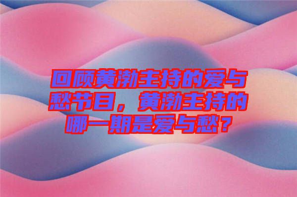 回顧黃渤主持的愛(ài)與愁節(jié)目，黃渤主持的哪一期是愛(ài)與愁？