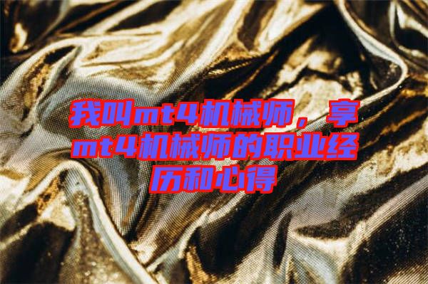 我叫mt4機(jī)械師，享mt4機(jī)械師的職業(yè)經(jīng)歷和心得