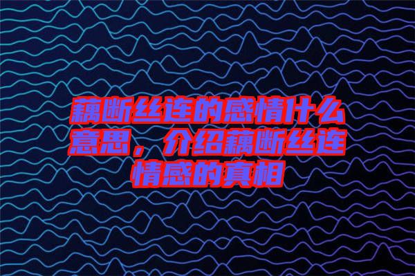 藕斷絲連的感情什么意思，介紹藕斷絲連情感的真相