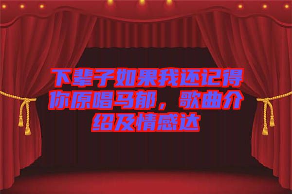 下輩子如果我還記得你原唱馬郁，歌曲介紹及情感達(dá)