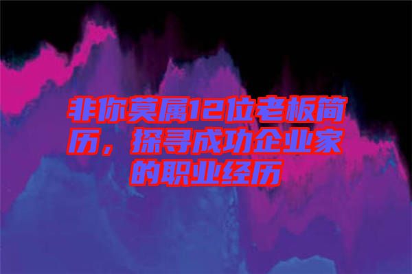 非你莫屬12位老板簡(jiǎn)歷，探尋成功企業(yè)家的職業(yè)經(jīng)歷