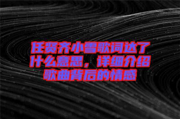 任賢齊小雪歌詞達(dá)了什么意思，詳細(xì)介紹歌曲背后的情感