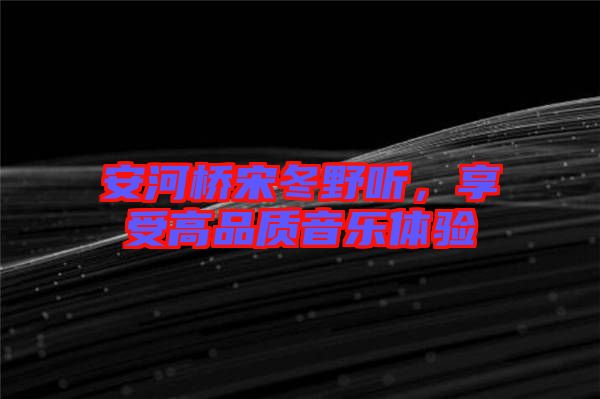 安河橋宋冬野聽，享受高品質(zhì)音樂體驗