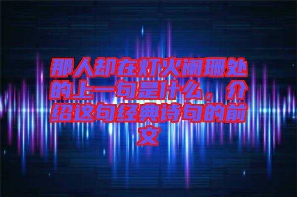 那人卻在燈火闌珊處的上一句是什么，介紹這句經(jīng)典詩(shī)句的前文