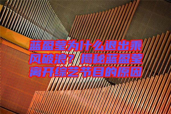 藍(lán)盈瑩為什么退出乘風(fēng)破浪？揭秘藍(lán)盈瑩離開綜藝節(jié)目的原因