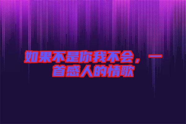 如果不是你我不會，一首感人的情歌