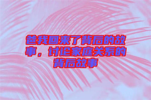 爸我回來了背后的故事，討論家庭關(guān)系的背后故事