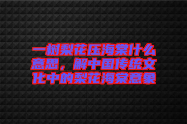 一樹梨花壓海棠什么意思，解中國傳統(tǒng)文化中的梨花海棠意象