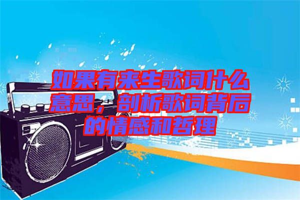 如果有來生歌詞什么意思，剖析歌詞背后的情感和哲理