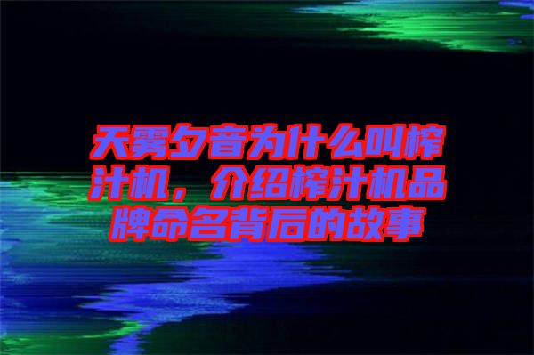 天霧夕音為什么叫榨汁機(jī)，介紹榨汁機(jī)品牌命名背后的故事