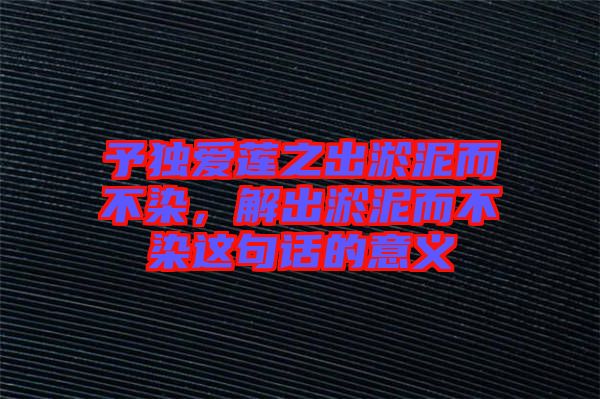 予獨(dú)愛蓮之出淤泥而不染，解出淤泥而不染這句話的意義