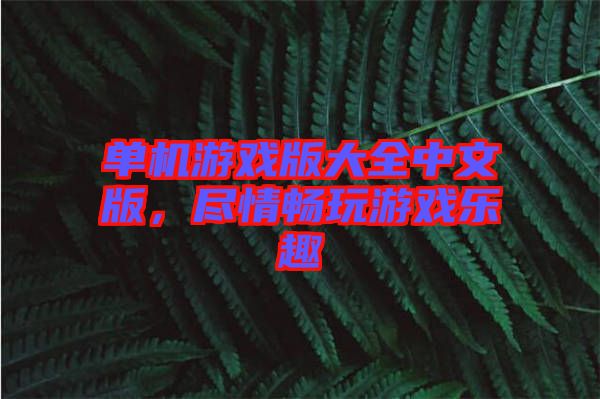 單機(jī)游戲版大全中文版，盡情暢玩游戲樂(lè)趣