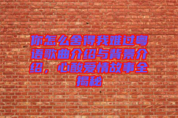 你怎么舍得我難過粵語歌曲介紹與背景介紹，心酸愛情故事全揭秘