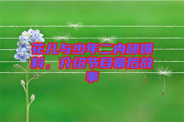花兒與少年二內(nèi)部爆料，介紹節(jié)目幕后故事
