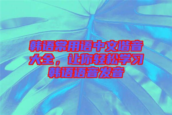 韓語常用語中文諧音大全，讓你輕松學(xué)習(xí)韓語語音發(fā)音