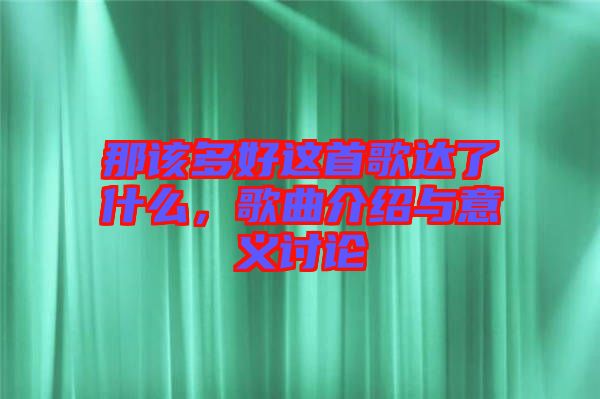 那該多好這首歌達了什么，歌曲介紹與意義討論